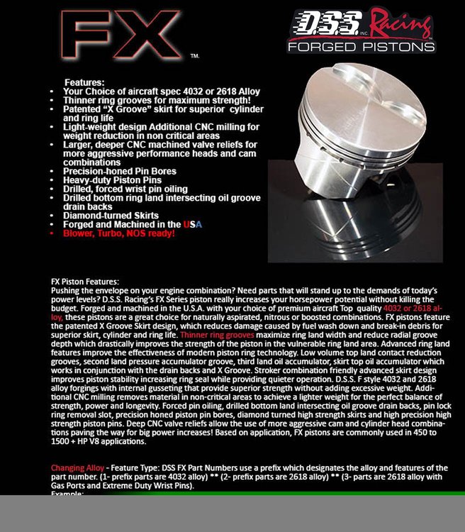 K3-2821-4000 FX-Series Dish Top Piston Set for 1999-2019 Chevy LS, 4 in. Bore, -10cc Volume [OEM Stroke]