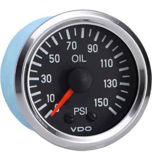 Vision Chrome 150 PSI Mechanical Oil Pressure Gauge with Tubing Kit and US Thread Adapters 12V
