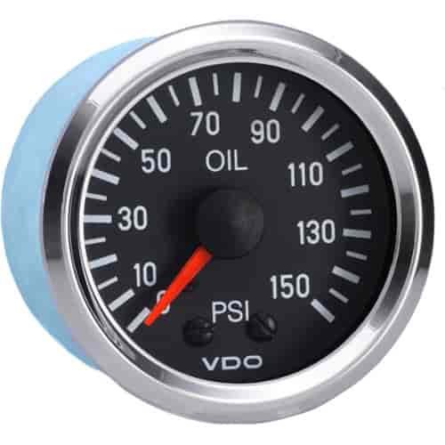 Vision Chrome 150 PSI Mechanical Oil Pressure Gauge with Tubing Kit and Metric Thread Adapters 12V