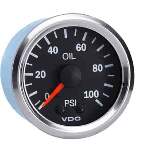 Vision Chrome 100 PSI Mechanical Oil Pressure Gauge with Tubing Kit and Metric Thread Adapters 12V