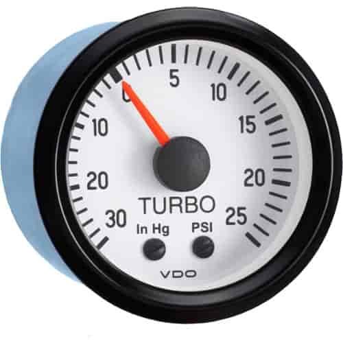 Cockpit White 30 HG-25 PSI Mechanical Turbo Gauge with Tubing Kit and Metric Thread Adapters