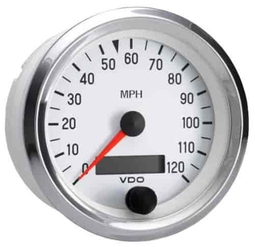 Cockpit White / Chrome 120MPH 3 3/8 Electronic Speedometer with Autocalibration