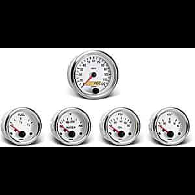 Cockpit White & Chrome Instrument Kit 5 Gauge Kit w/GM Transmission Sender