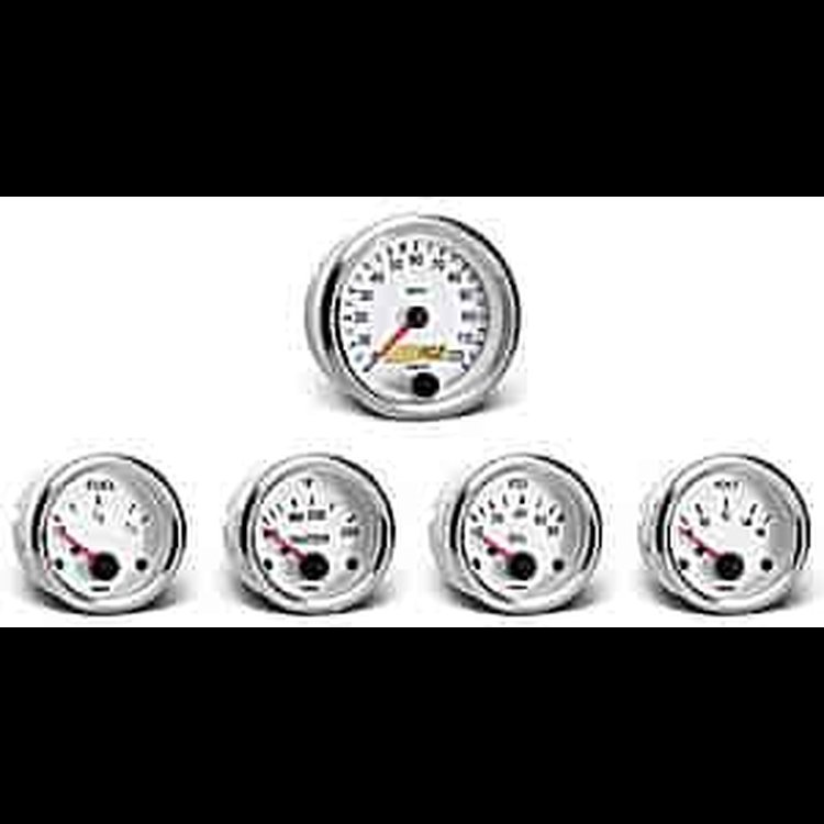 Cockpit White & Chrome Instrument Kit 5 Gauge Kit w/Ford Transmission Sender