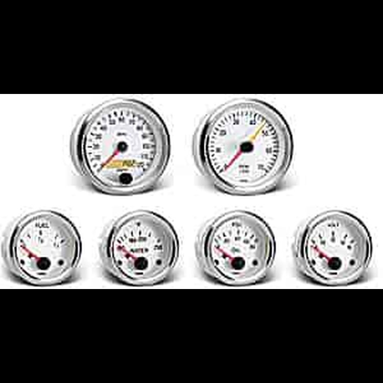 Cockpit White & Chrome Instrument Kit 6 Gauge Kit w/Ford Transmission Sender