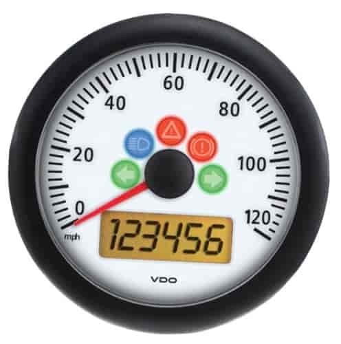 Viewline Ivory 120mph 3 3/8 85mm Electronic Speedometer with Warning Lights / Autocalibration 12/24
