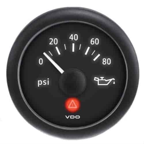 Viewline Onyx 80 PSI Oil Pressure Gauge 12/24V with VDO Sender and US Thread Adapters