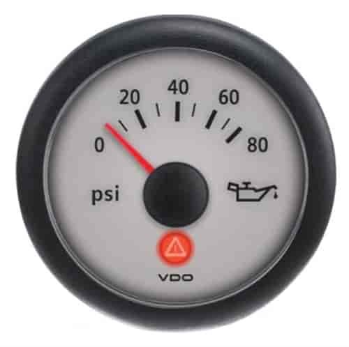 Viewline Ivory 80 PSI Oil Pressure Gauge 12/24V with VDO Sender and US Thread Adapters