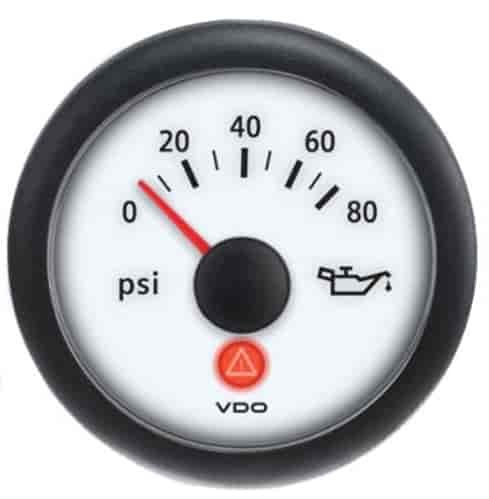 Viewline Ivory 80 PSI Oil Pressure Gauge 12/24V with VDO Sender and Metric Thread Adapters