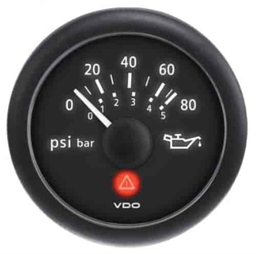 Viewline Onyx 80 PSI/5 bar Oil Pressure Gauge 12/24V with VDO Sender and US Thread Adapters
