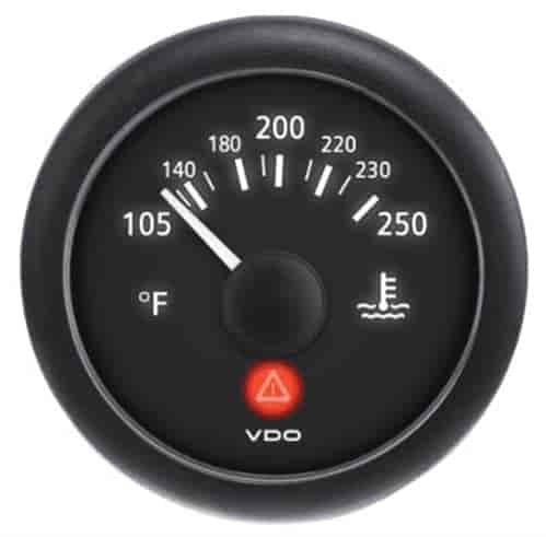 Viewline Onyx 250 F Water Temperature Gauge 12/24V with VDO Sender and Metric Thread Adapters