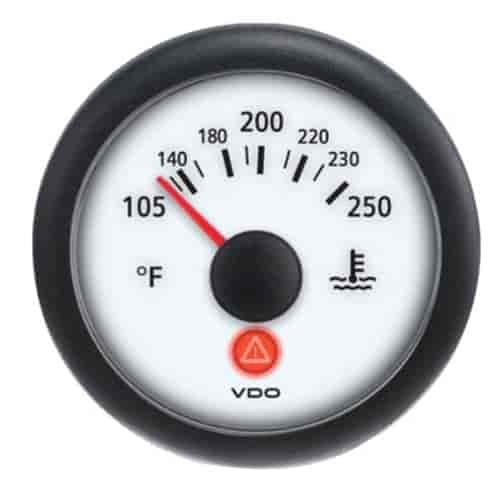 Viewline Ivory 250 F Water Temperature Gauge 12/24V with VDO Sender and Metric Thread Adapters