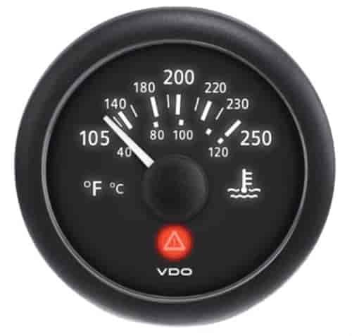 Viewline Onyx 250 F/120 C Water Temperature Gauge 12/24V with VDO Sender and US Thread Adapters