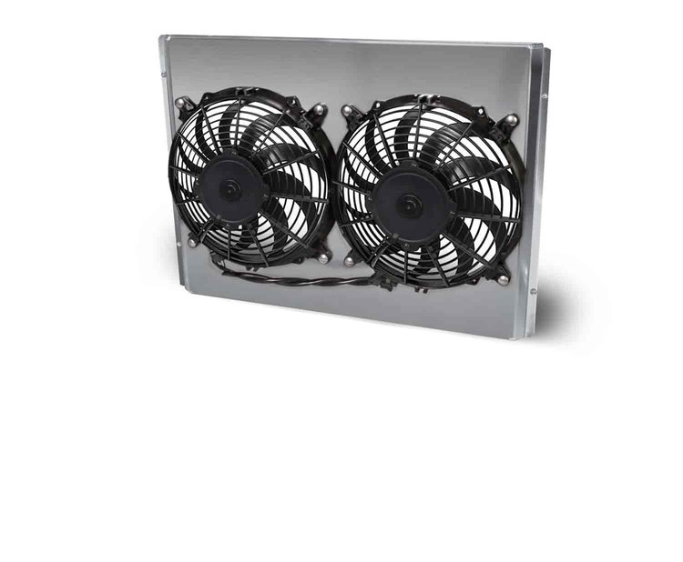 Dual Electric Fan and Satin Aluminum Radiator Shroud Kit [1955-1959 Chevy Truck w/Trans Cooler]