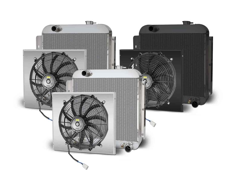 Direct-Fit Satin Aluminum Radiator with Single Fan and Shroud [1955-1956 Chevy Tri-Five]