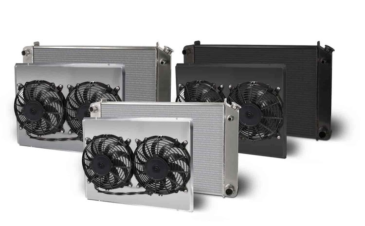 Direct-Fit Satin Aluminum Radiator with Dual Fans and Shroud [1973-1981 Chevy/GMC Truck, Blazer, Jimmy, Suburban]