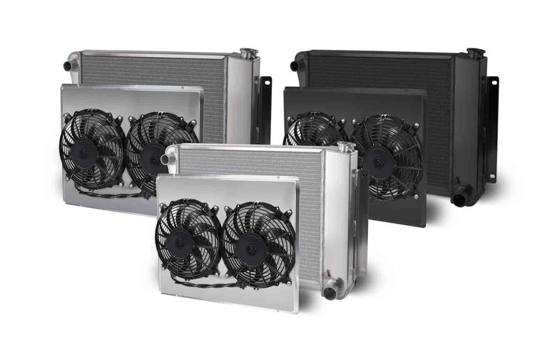 Direct-Fit Satin Aluminum Radiator with Dual Fans and Shroud [1967-1969 Chevy Camaro Small Block/Big Block V8]