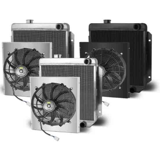 Direct-Fit Satin Aluminum Radiator with Single Fan and Shroud [1964 1/2-1966 Ford Mustang]