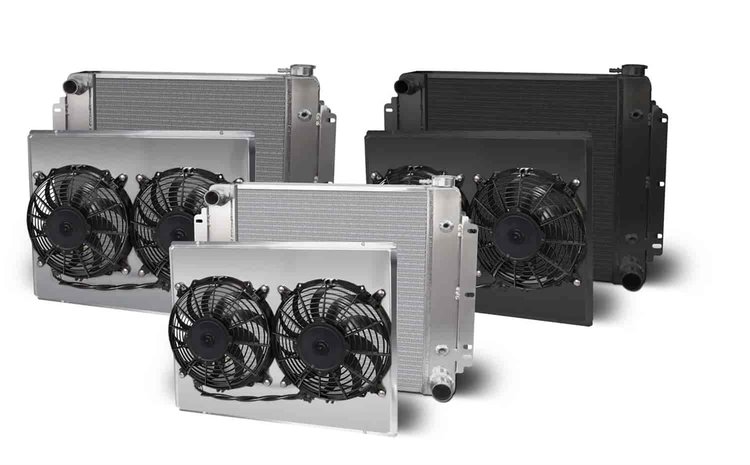 Direct-Fit Black Aluminum Radiator with Dual Fans and Shroud [1962-1967 Chevy II/Nova]