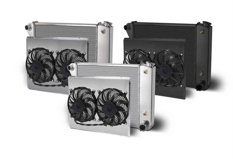 Direct-Fit Polished Aluminum Radiator with Dual Fans and Shroud [1968-1974 Chevy Nova]