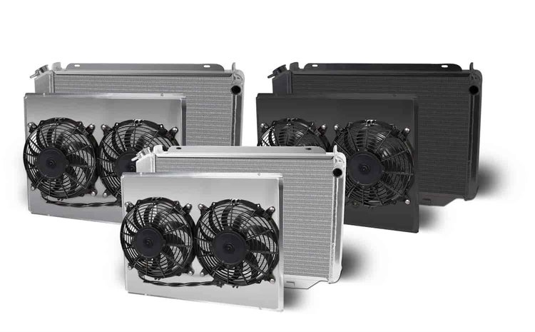 Direct-Fit Satin Aluminum Radiator with Dual Fans and Shroud [1979-1993 Ford Mustang Fox-Body]
