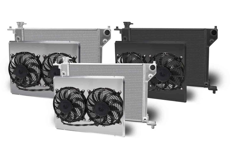 Direct-Fit Satin Aluminum Radiator with Dual Fans and Shroud [1994-1995 Ford Mustang]