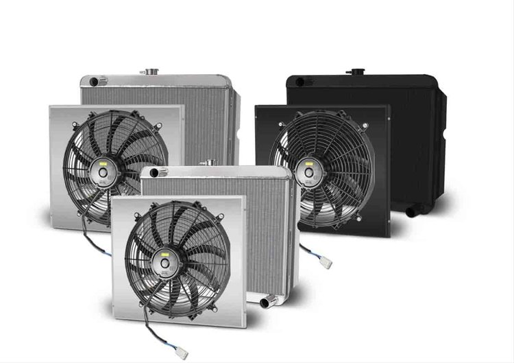 Direct-Fit Polished Aluminum Radiator with Single Fan and Shroud [Chrysler A-Body, B-Body, E-Body]