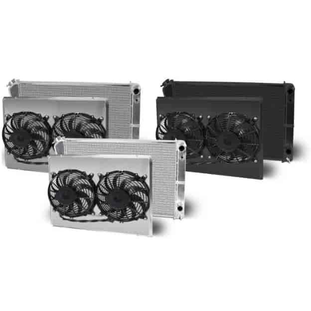 Direct-Fit LS Swap Satin Aluminum Radiator with Dual Fans and Shroud [1968-1977 GM A-Body/B-Body]