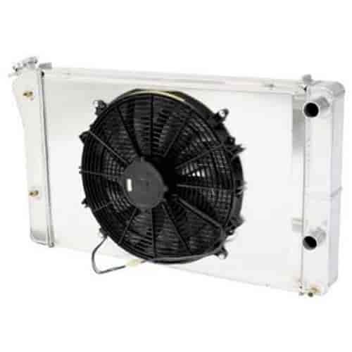 Direct-Fit LS Swap Satin Aluminum Radiator w/Single Fan & Shroud [1970-1981 Chevy Camaro, Nova & Buick Apollo]