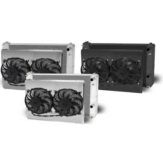 Direct-Fit LS Swap Satin Aluminum Radiator with Dual Fans and Shroud [1982-1992 Chevy Camaro]