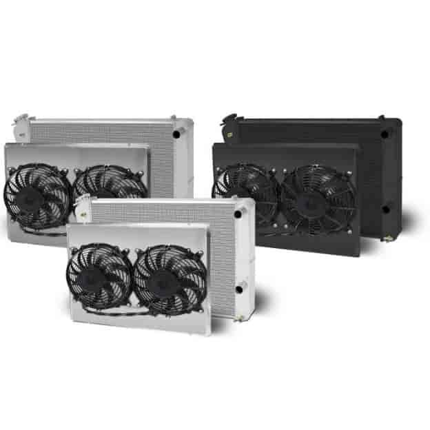 Direct-Fit LS Swap Satin Aluminum Radiator with Dual Fans and Shroud [1978-1988 GM A-Body, G-Body, 1980-1986 Impala/Caprice]