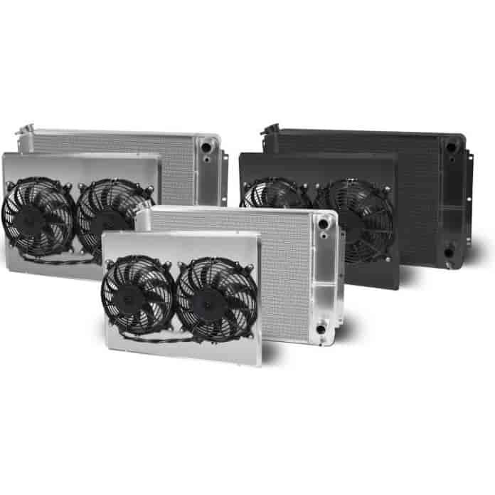 Direct-Fit LS Swap Satin Aluminum Radiator with Dual Fans and Shroud [1962-1967 Chevy II/Nova]
