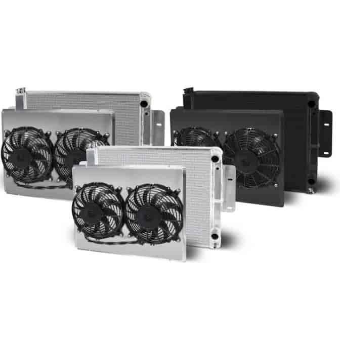 Direct-Fit LS Swap Satin Aluminum Radiator with Dual Fans and Shroud [1964-1967 Pontiac GTO]