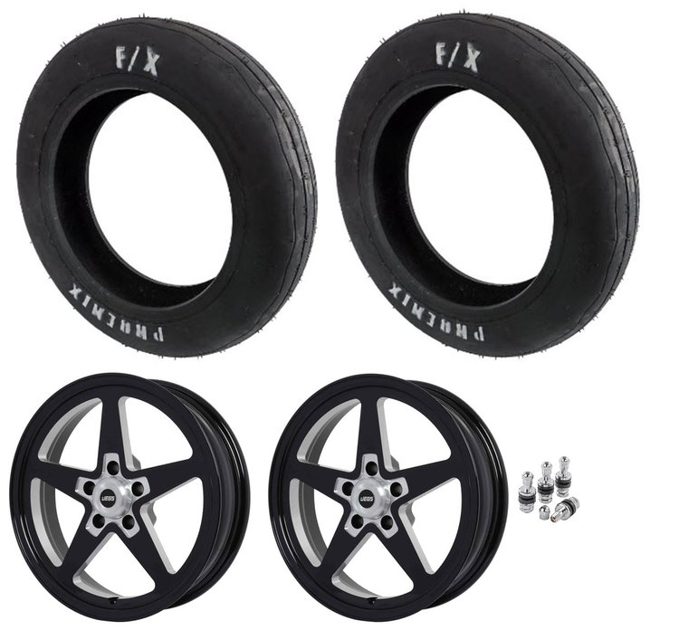 PH427 Front 27" Tires and JEGS SSR Star Gloss Black Wheel Kit w/5 x 4.75" Wheel Bolt Pattern