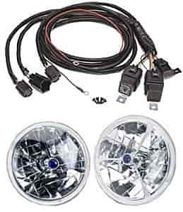 Tri-Bar 7" Round Headlight Kit Includes: Tri-Bar 7" Round Headlights - Center Dot: Blue