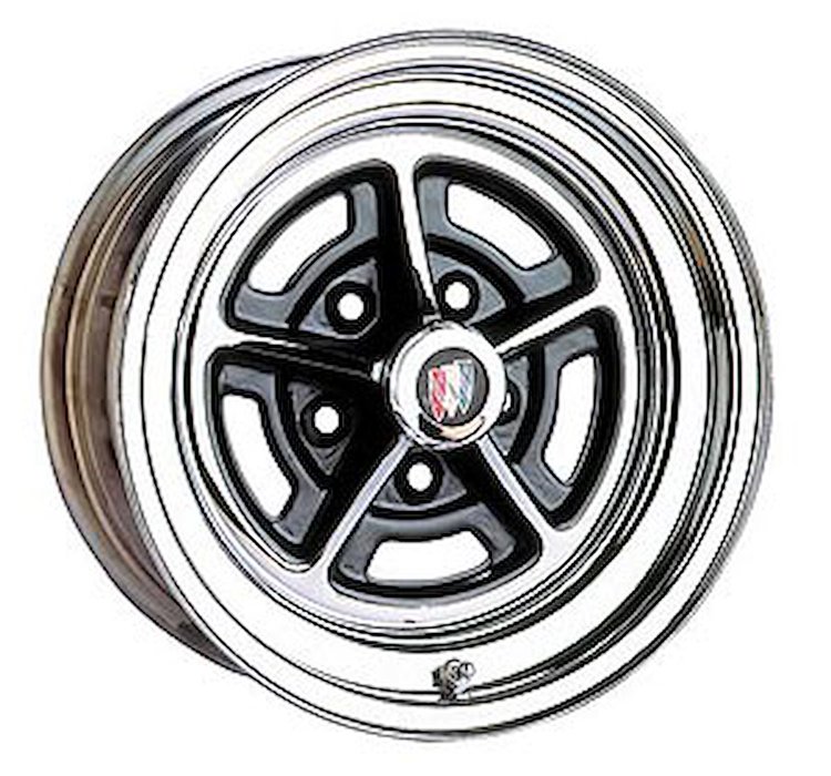 57 Series Buick-Style Slot Wheels Size: 15" x 8" Bolt Circle: 5 x 4.75" Rear Spacing: 4-1/2"