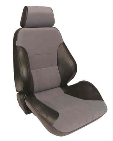 Rally Smooth Back Recliner Left Black Vinyl Sides Grey Velour Insert