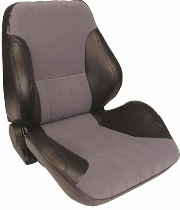Rally Lo Back Recliner Right Black Vinyl Sides Grey Velour Insert