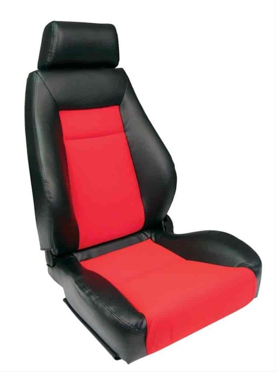 Elite Recliner Right Black Vinyl Sides Red Velour Insert