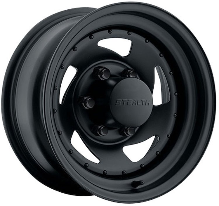 STEALTH BLACK BLADE 14 x 6 5 x 45 Bolt Circle 35 Back Spacing 0 offset 33 Center Bore 1400 lbs Load Rating