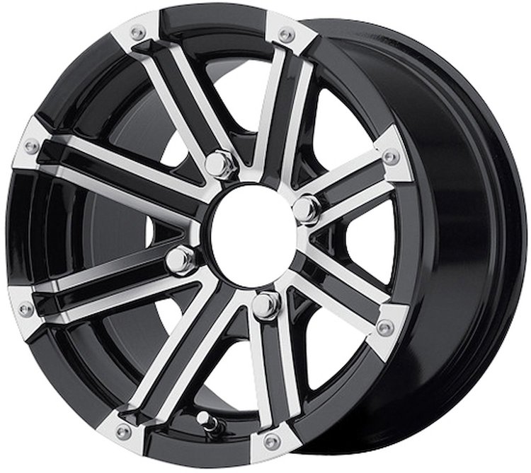 BLACK & MACHINED SAHARA ATV 12 x 7 4 x 156 Bolt Circle NA Back Spacing 4+3 offset 92 Center Bore 675 lbs Load Rating