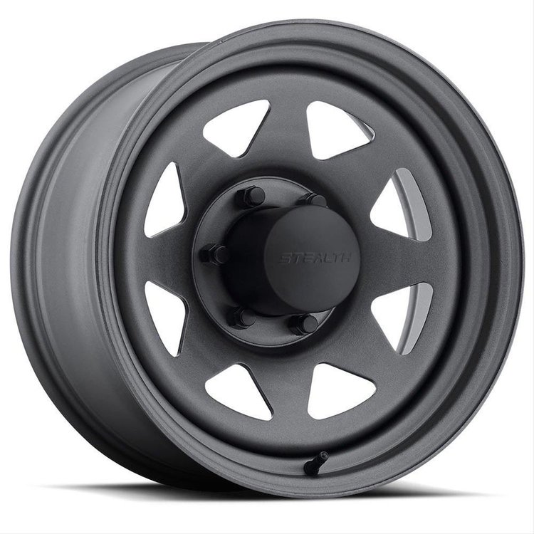 STEALTH 8-SPOKE GUNMETAL 15X8 5X5 BOLT CIRCLE 3.75 BACK S