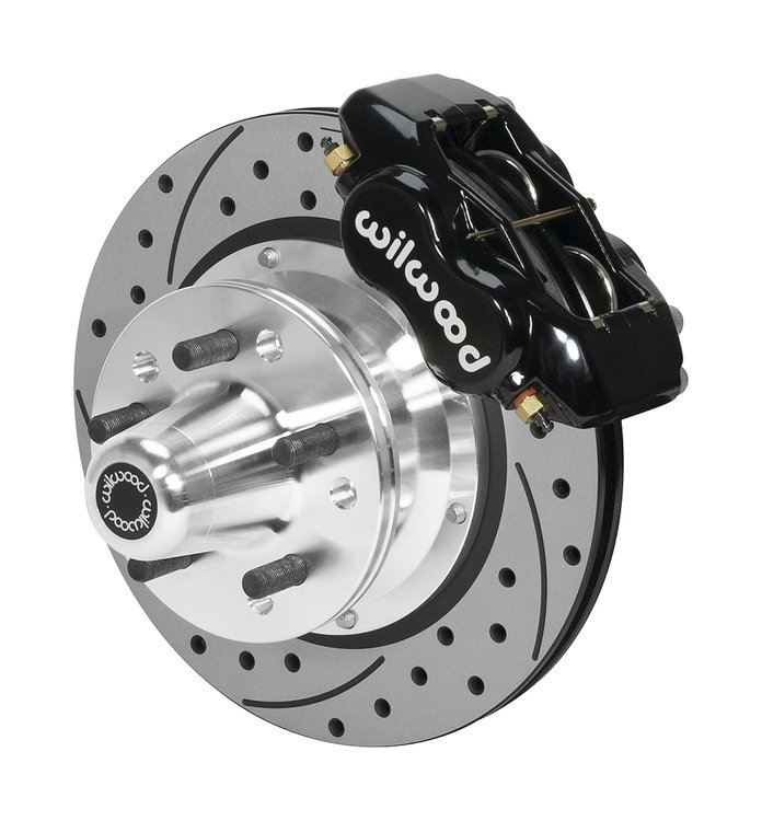 Forged Dynalite Pro Series Front Brake Kit Fits Select 1973-1985 Mopar Vehicles [Black Calipers, Drilled/Slotted Rotors)