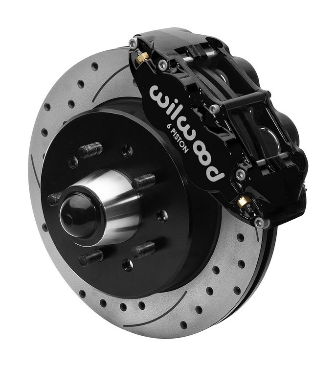 Superlite 6R Big Brake Front Brake Kit 1963-87 Chevy C10/C15 Pickup Truck, Drilled/Slotted Rotors [Black Powder-Coated Calipers]