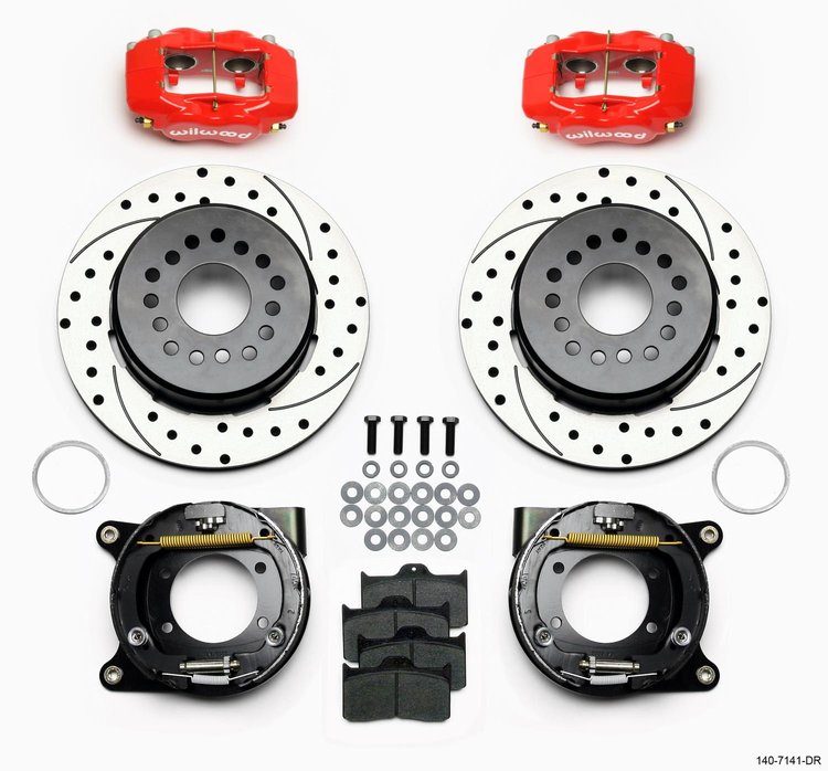 Forged Dynalite Rear Parking Brake Kit for GM 12-Bolt C-Clip Axle, Red