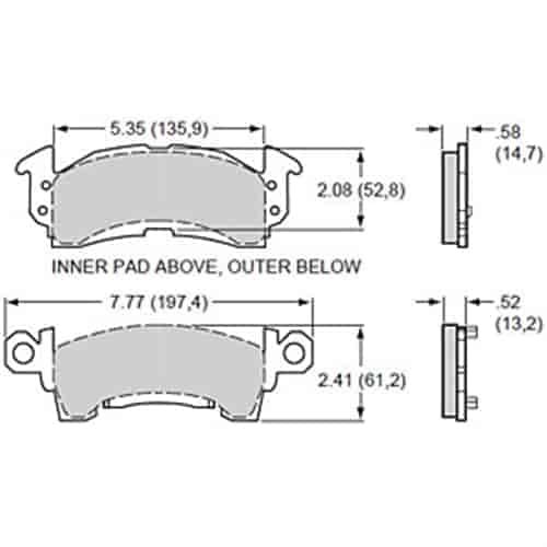BP-20 Brake Pads Calipers: OEM - GM D52 Type, Wilwood GM II, GM III, Coleman, Howe, Outlaw, Sierra/JFZ