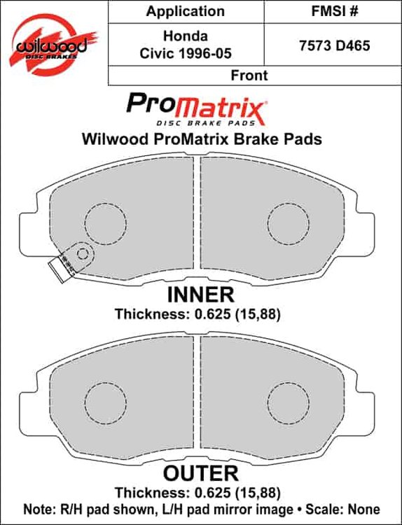 ProMatrix Front Brake Pads Calipers: 1996-2005 Honda