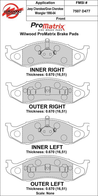 ProMatrix Front Brake Pads Calipers: 1990-2004 Jeep