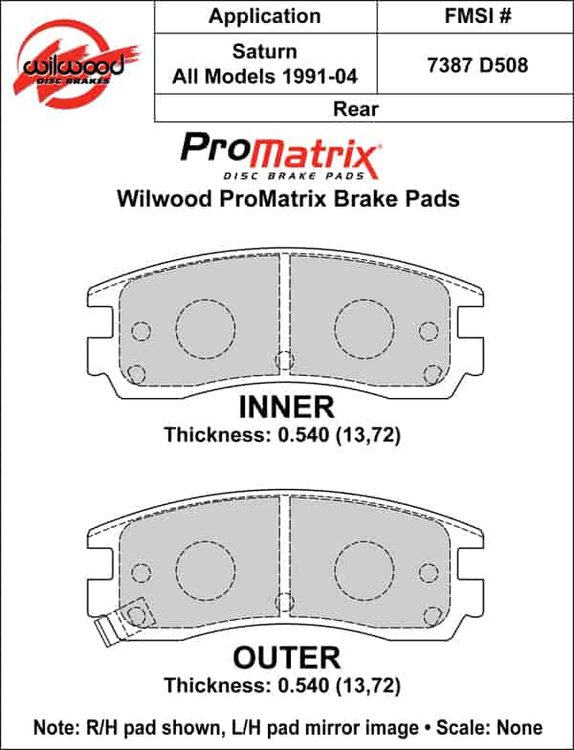 ProMatrix Rear Brake Pads Calipers: 1991-2004 Saturn