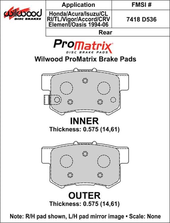 ProMatrix Rear Brake Pads Calipers: 1994-2006 Honda/Acura/Isuzu